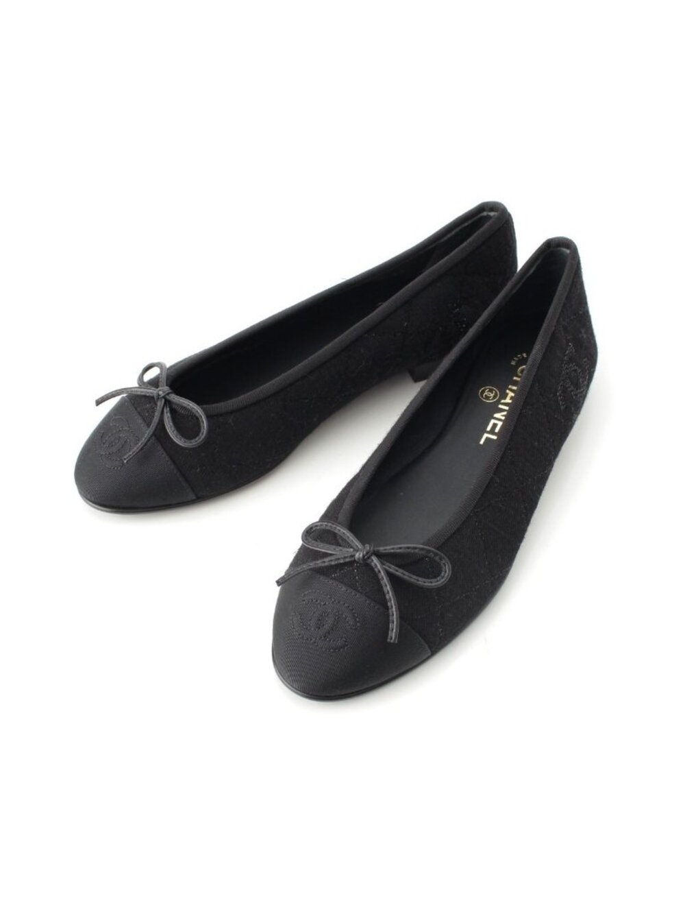 Chanel 24B Leather CC Logo Quilted Ballerina Pumps Black 37C Flats